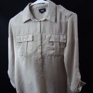 **Mossimo Beige Khaki Front Button Dressy Blouse